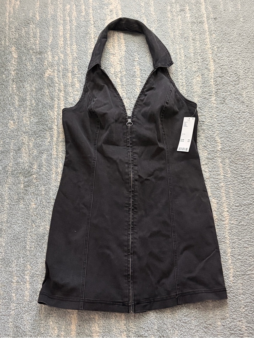 NWT Urban Outfitters Black Denim Halter Zip-Front Dress